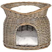 dibea Cesta de mimbre para gatos cesta para gatos cueva gatos 55x39x43 cm Gris
